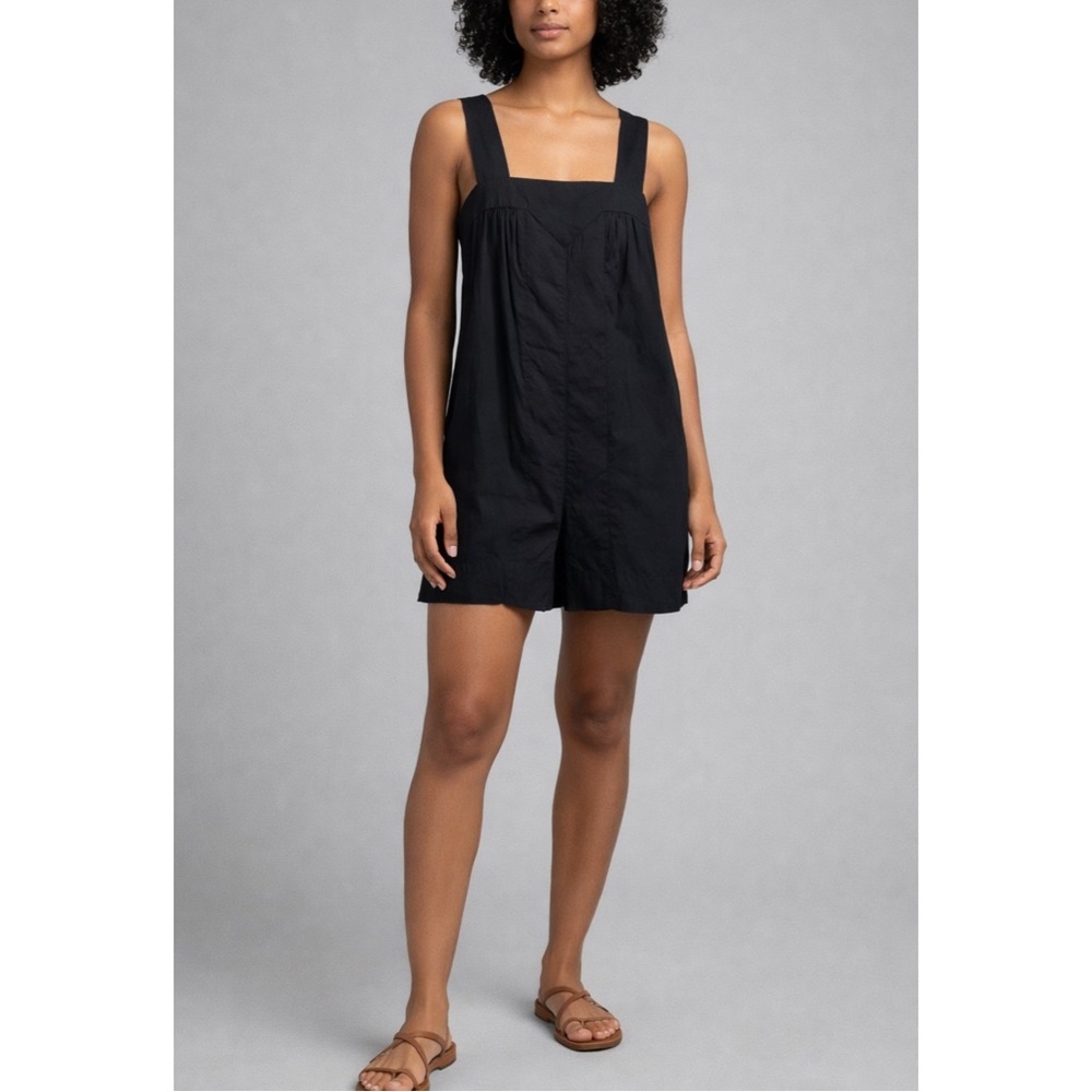 MALIA MILLS | Vintage Cotton Cross Back Romper in Black, Size 4